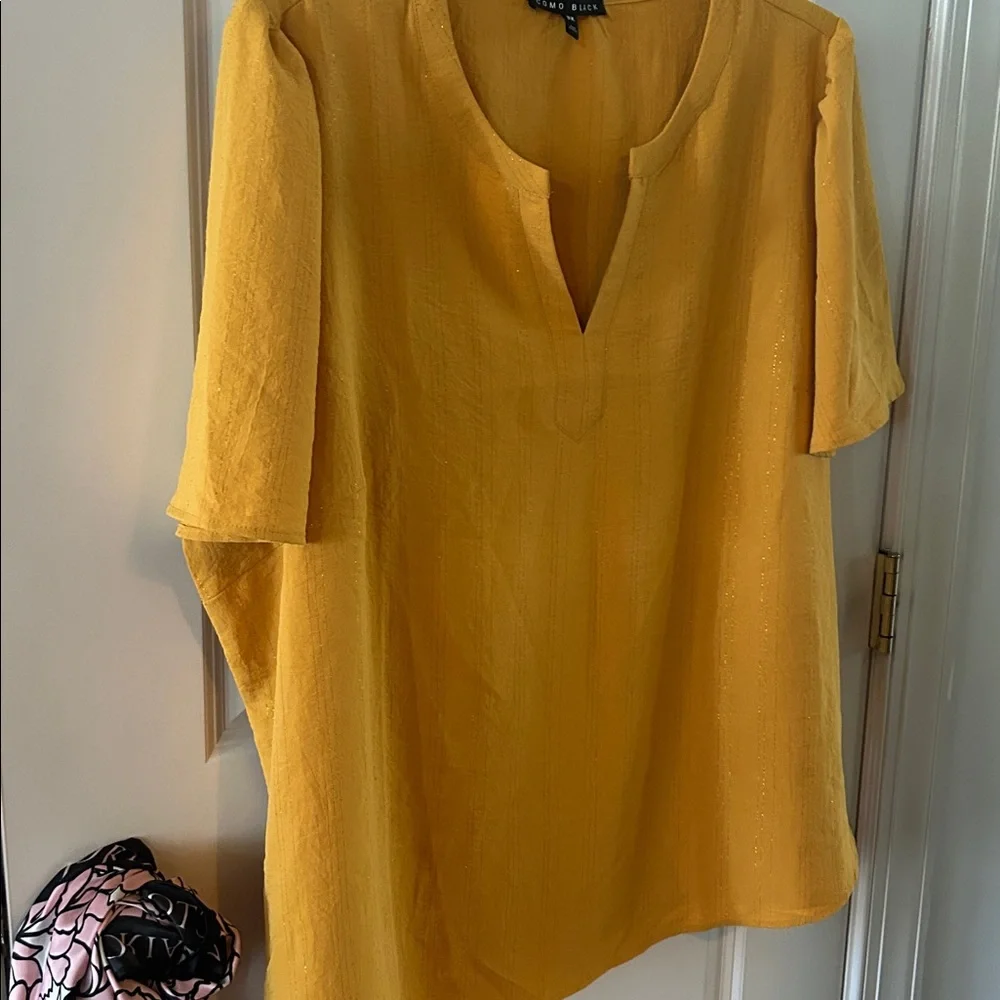 COMO BLACK Yellow Gold Striped Blouse top Womens Plus Size 3X NWT
